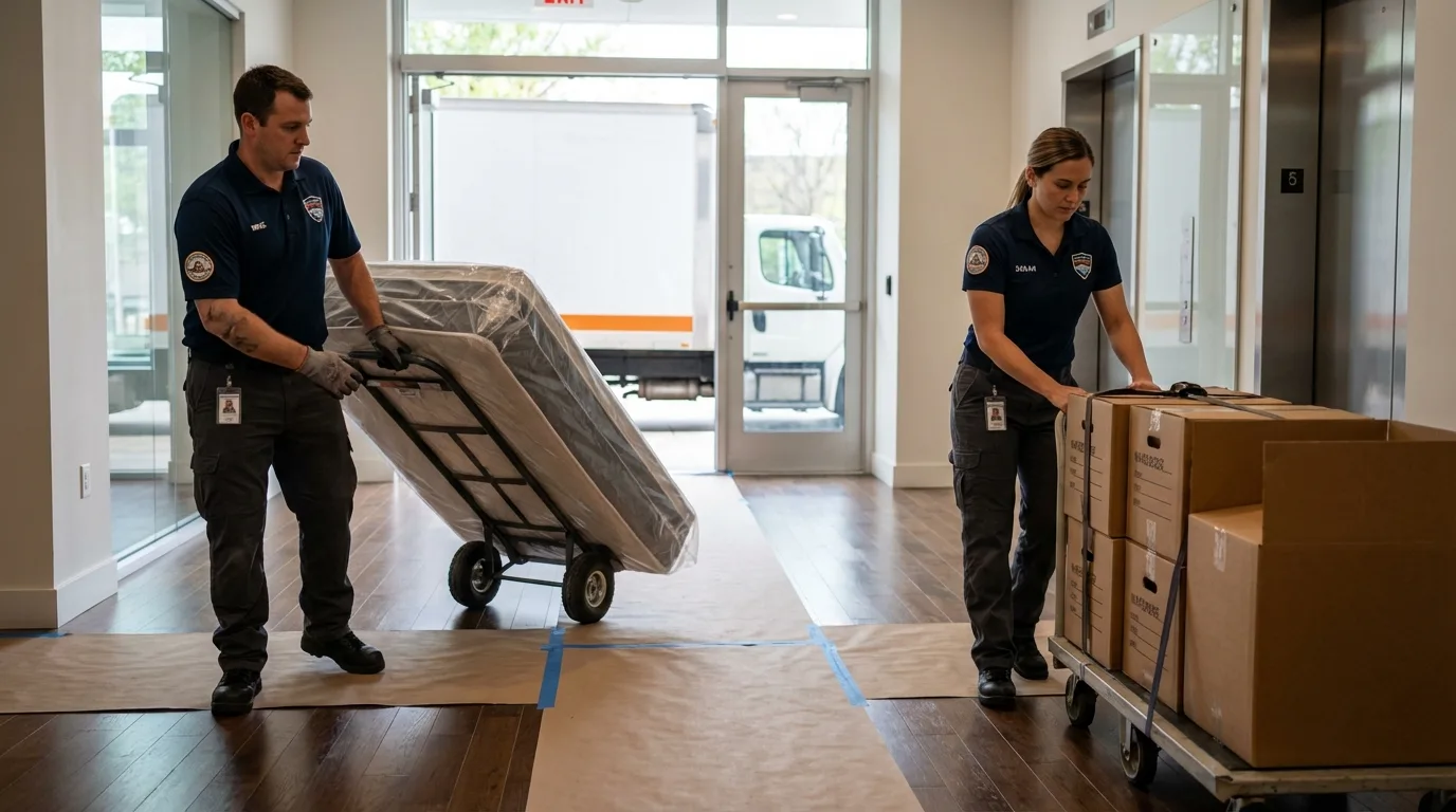Professional apartment movers loading elevator in Port Saint Joe, FL